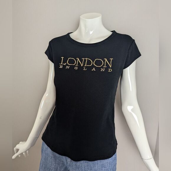 Vintage London England Black Tee – Fitted Baby Tee – Size M Fits Small – Y2K Sty - Picture 1 of 8